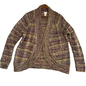 Chico's Sweater Womens Size XL 3 Multi Color Open Front Knit Cardigan Chunky